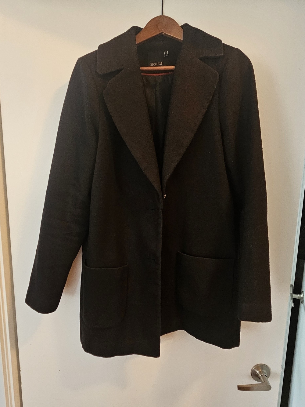 ASOS Black Pea Coat with Patch Pockets